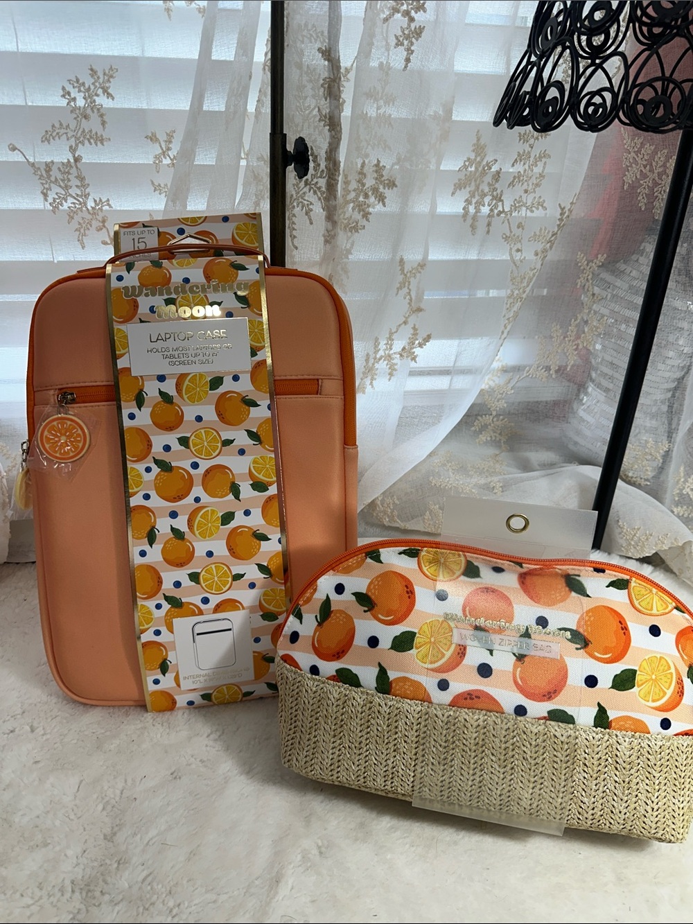 Wandering moon laptop case and woven zipper bag in orange 🍊 design